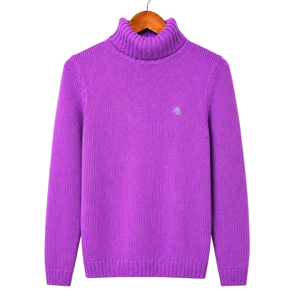 Lauren Ralph Lauren 90s Turtleneck Cotton Sweater Womens M Purple Knit Monogram